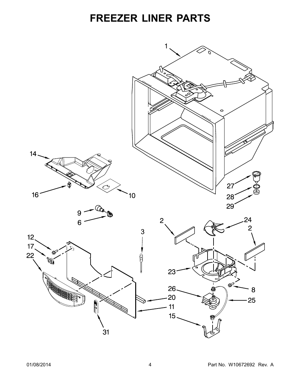 Freezer liner, Freezer liner parts | Whirlpool WRB119WFBM User Manual | Page 4 / 16