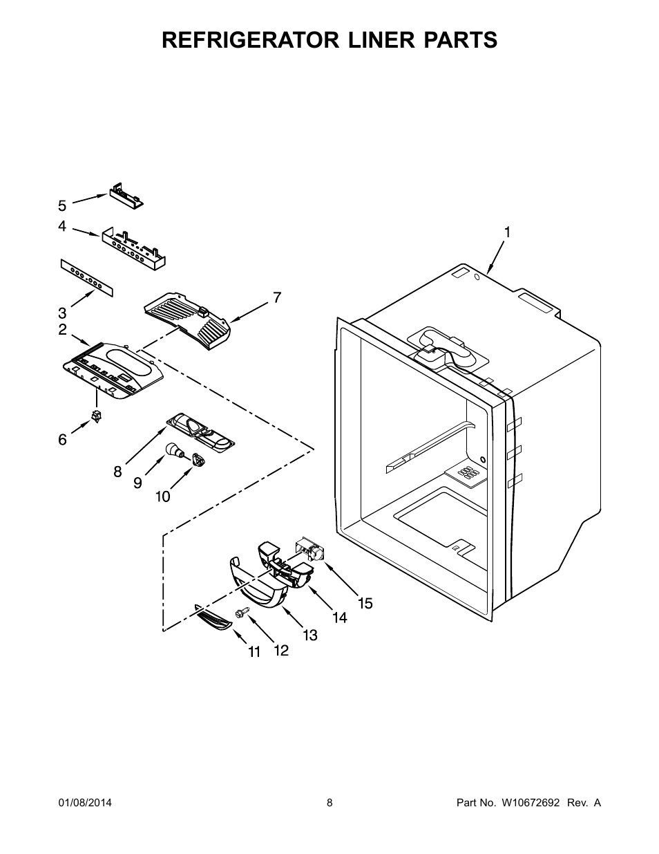 Refrigerator liner, Refrigerator liner parts | Whirlpool WRB119WFBM User Manual | Page 8 / 16