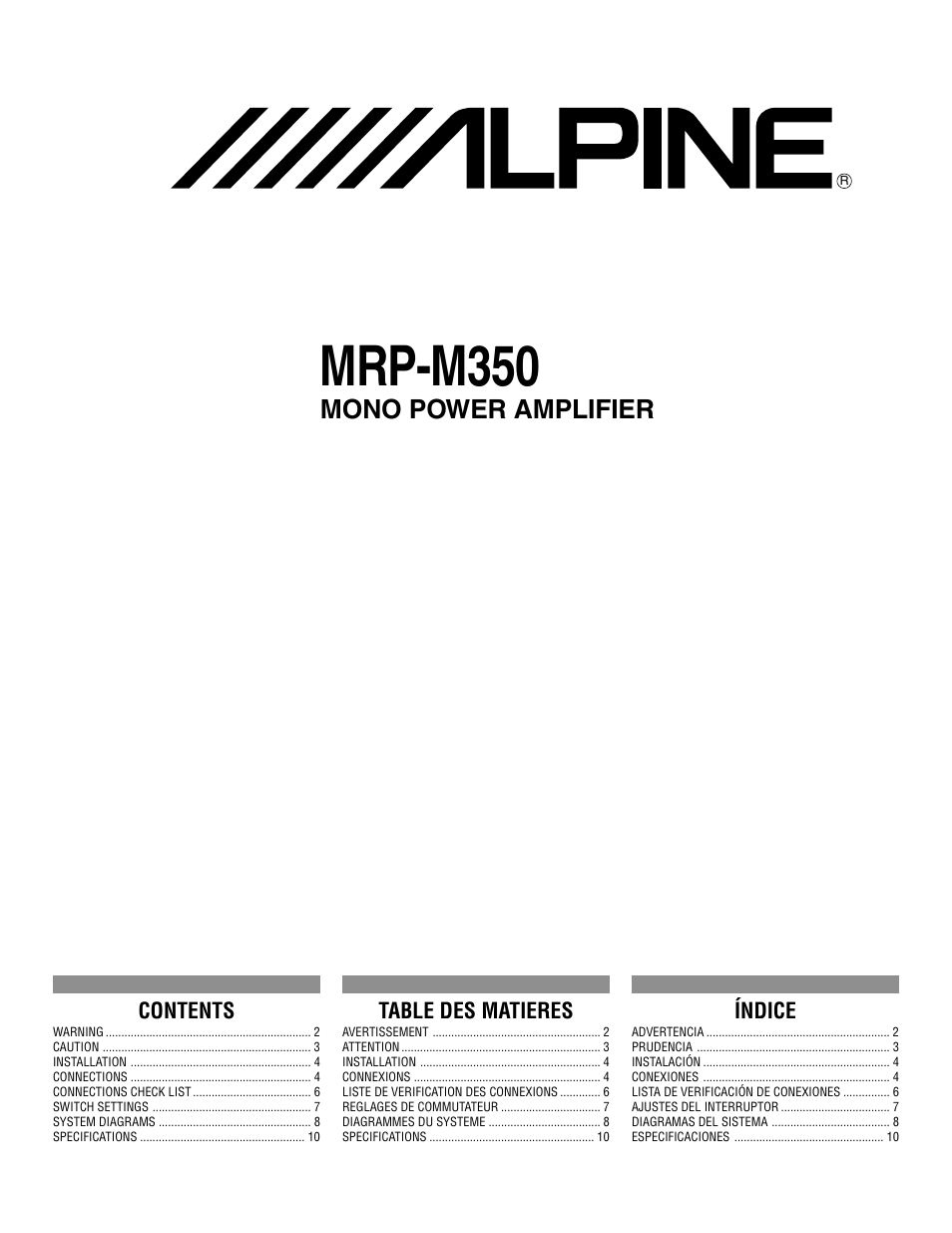 Alpine MRP-M350 User Manual | 12 pages