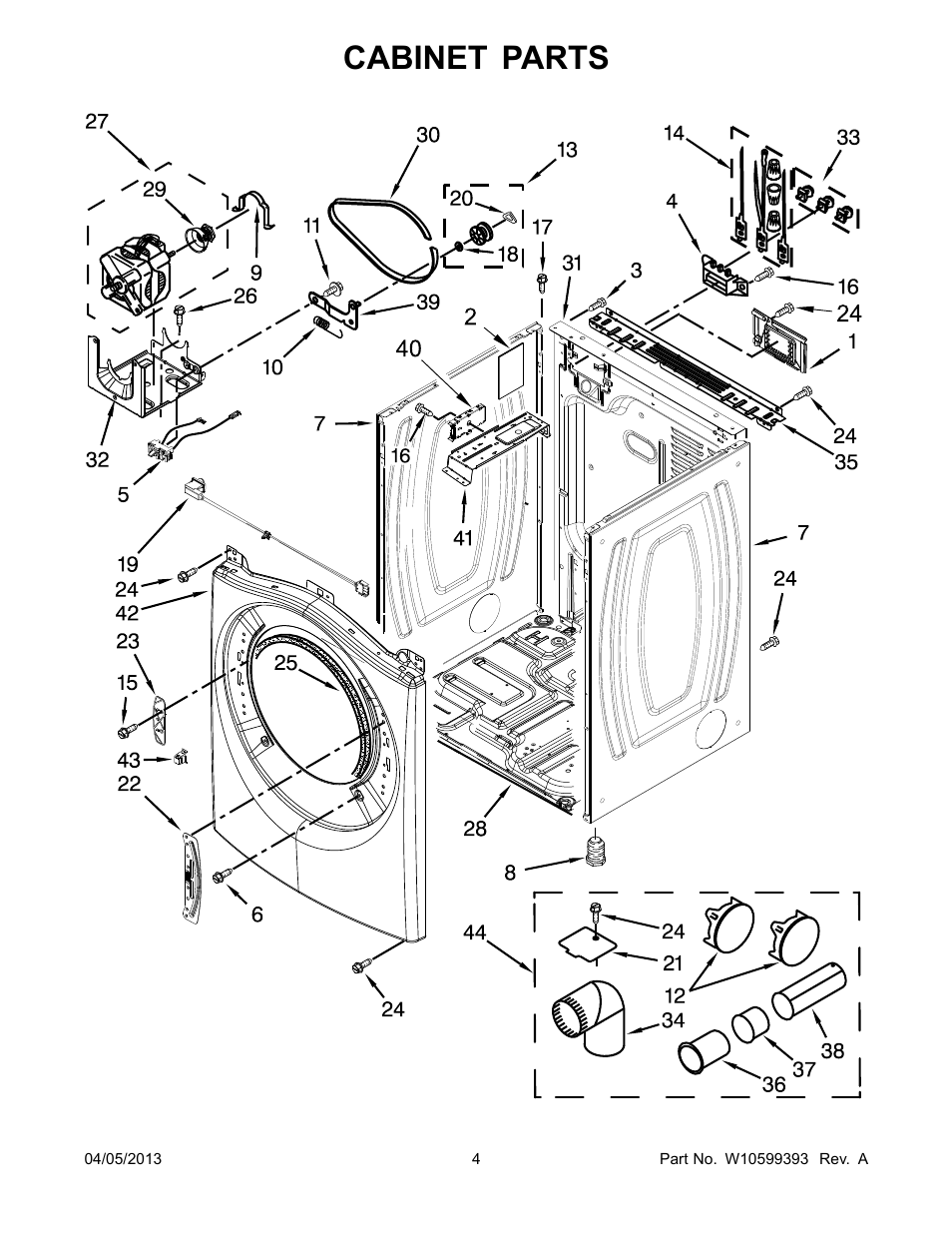 Cabinet, Cabinet parts | Whirlpool WED80HEBW User Manual | Page 4 / 10