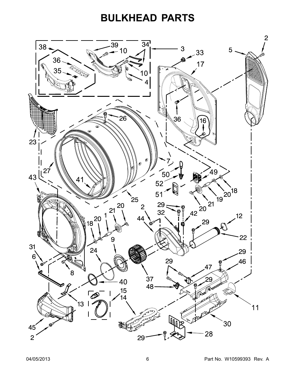 Bulkhead, Bulkhead parts | Whirlpool WED80HEBW User Manual | Page 6 / 10