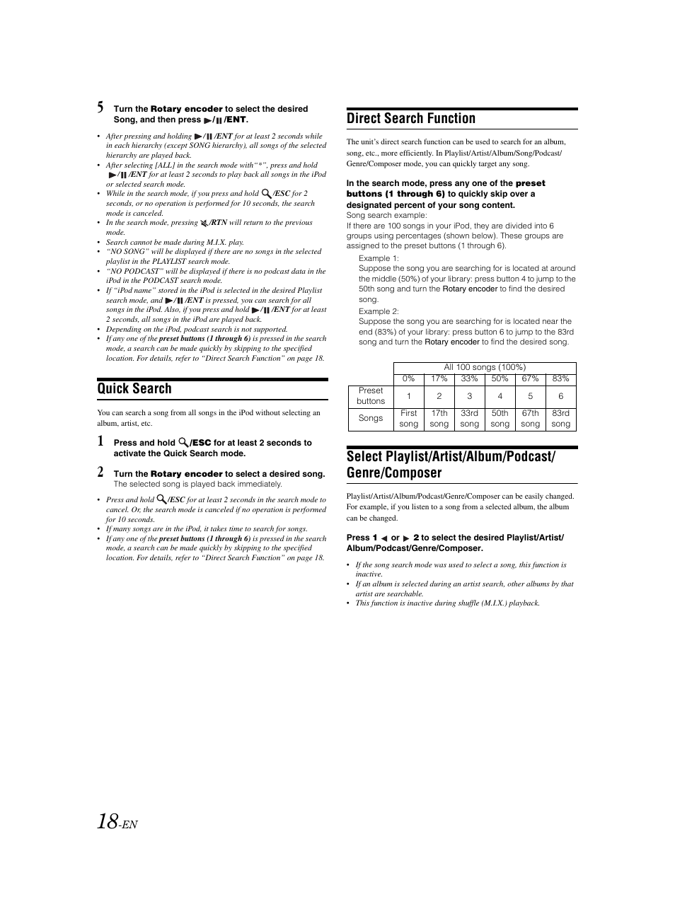 Quick search, Direct search function | Alpine CDE-9873 User Manual | Page 19 / 31