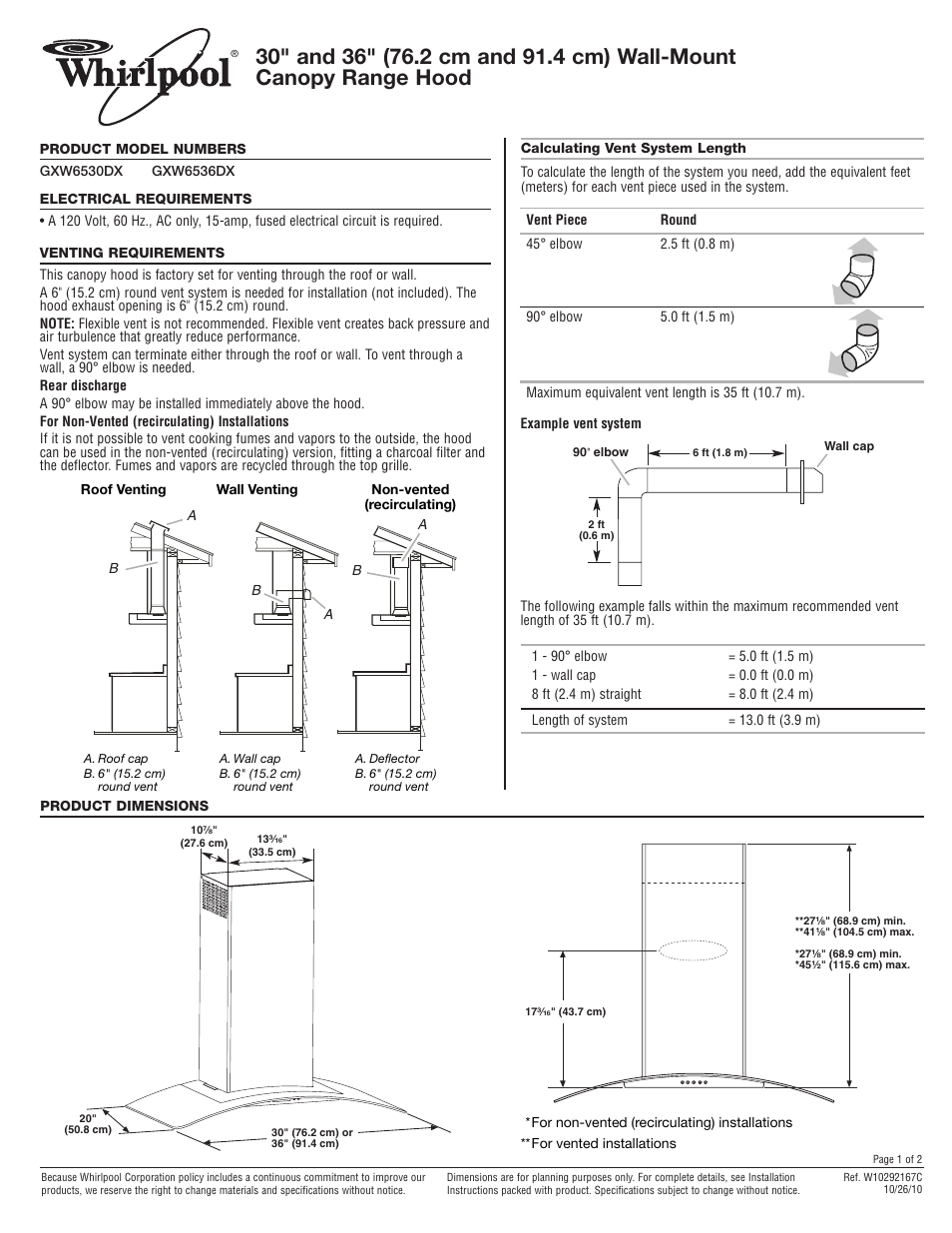 Whirlpool GXW6530DXS User Manual | 2 pages