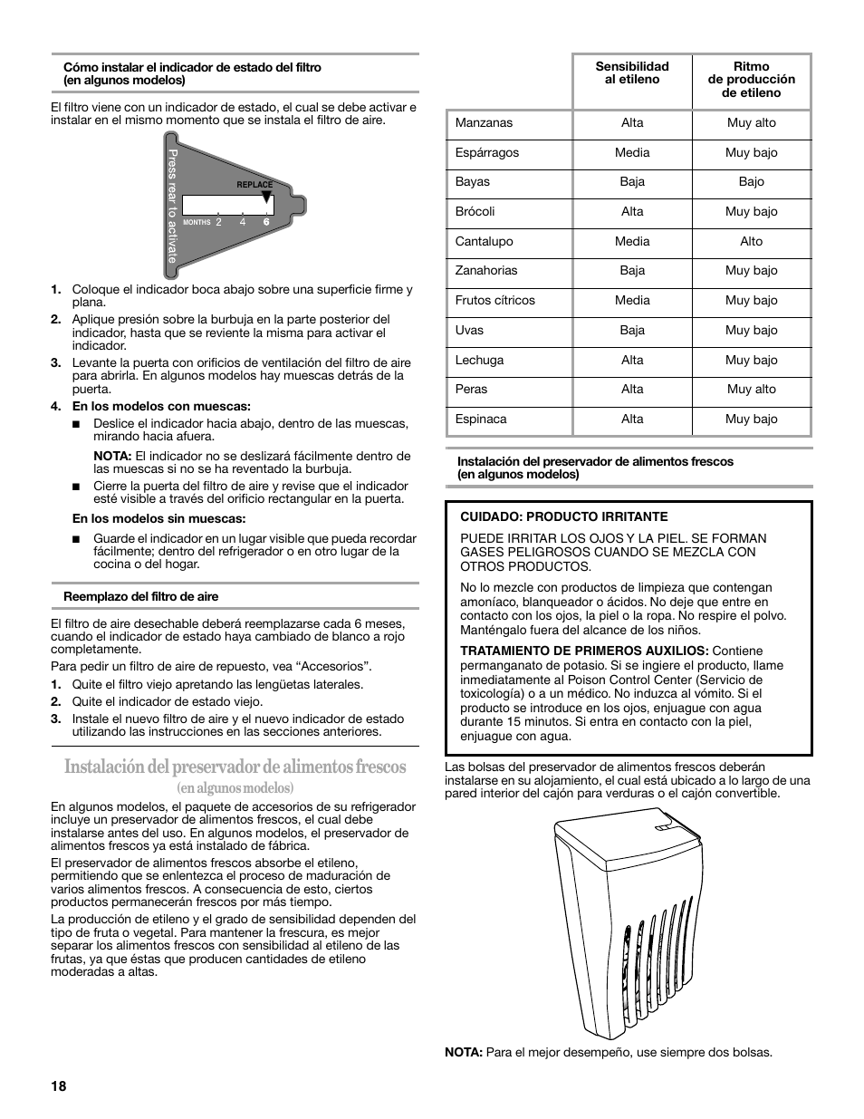 Instalación del preservador de alimentos frescos, En algunos modelos) | Whirlpool WRS965CIAM User Manual | Page 18 / 48