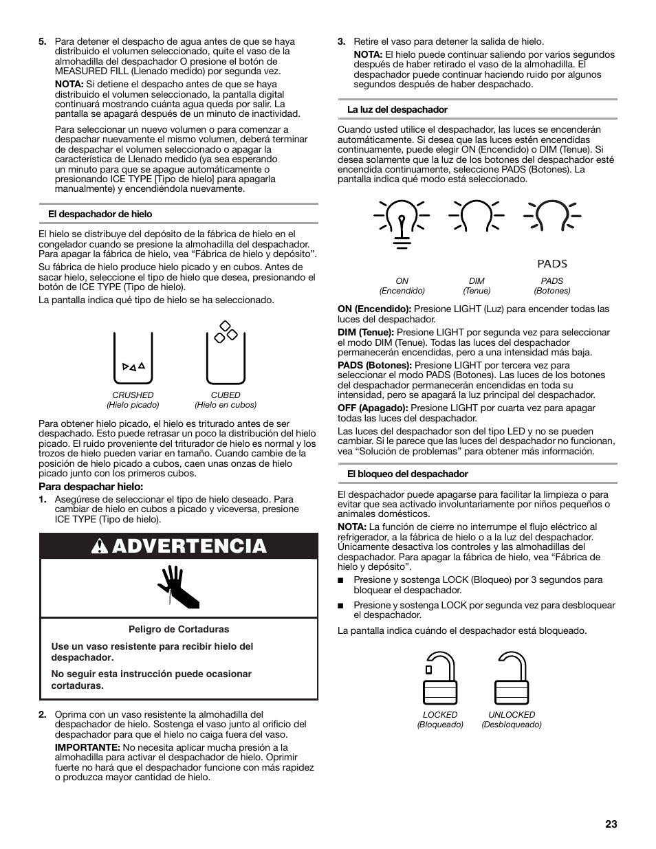 Advertencia | Whirlpool WRS965CIAM User Manual | Page 23 / 48