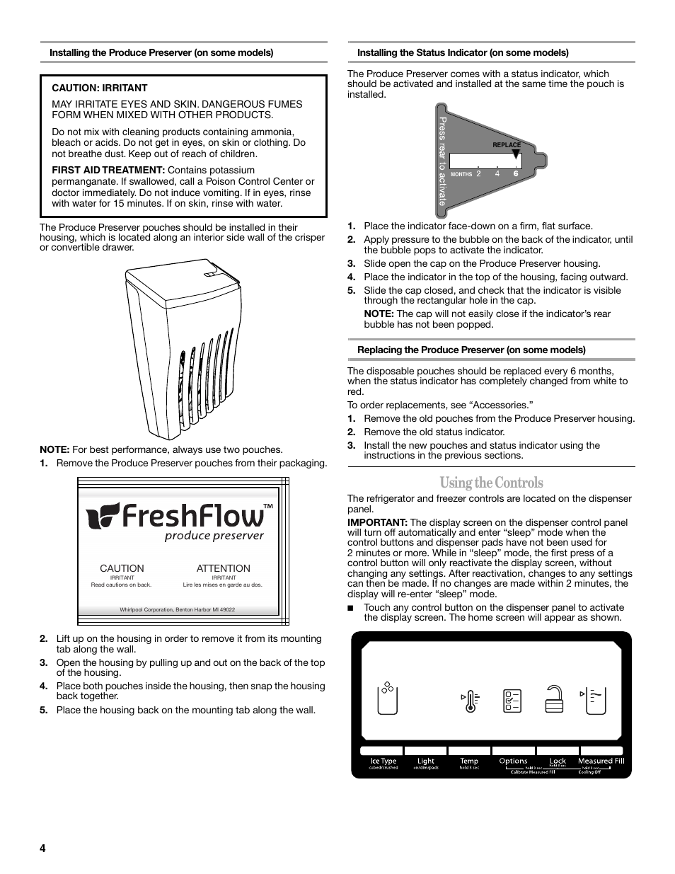 Using the controls, Caution, Attention | Whirlpool WRS965CIAM User Manual | Page 4 / 48