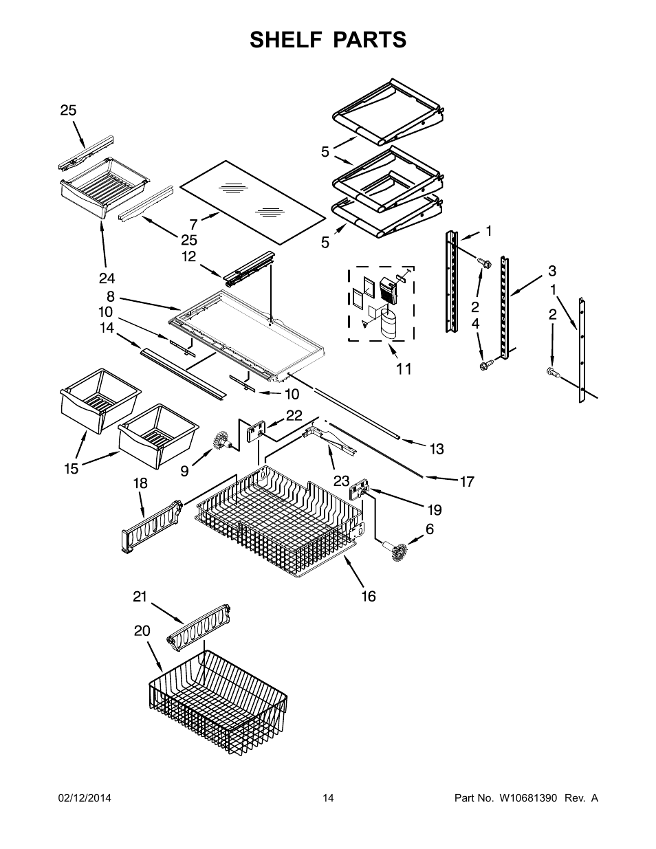 Shelf, Shelf parts | Whirlpool WRB329DMBM User Manual | Page 14 / 18