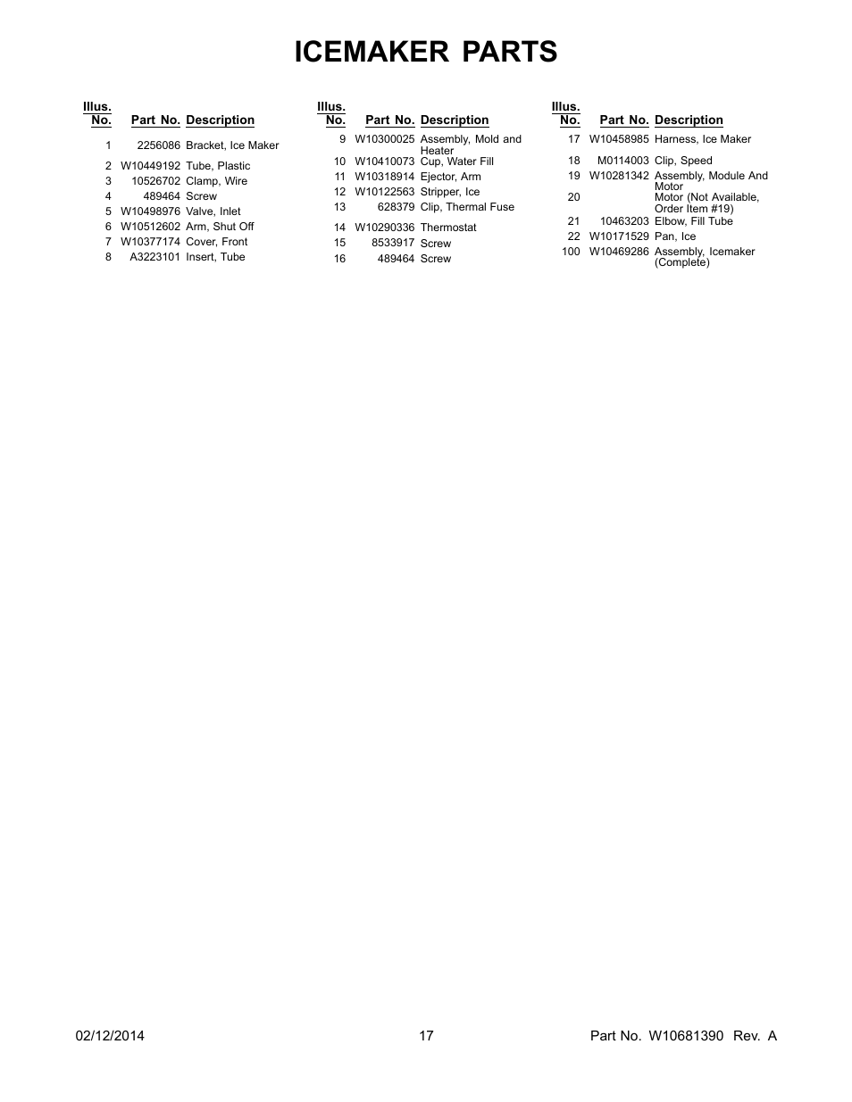 Icemaker parts | Whirlpool WRB329DMBM User Manual | Page 17 / 18