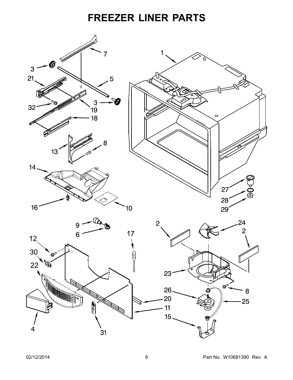 Freezer liner, Freezer liner parts | Whirlpool WRB329DMBM User Manual | Page 6 / 18