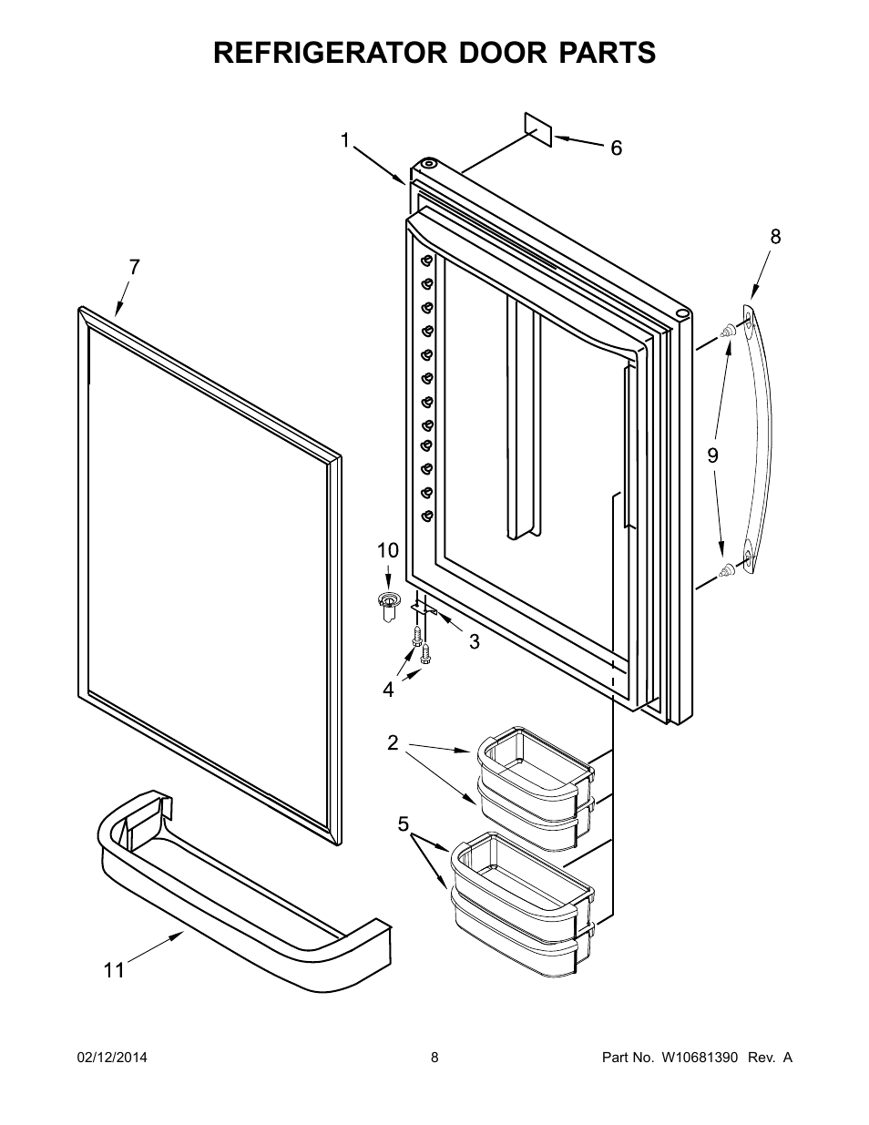 Refrigerator door, Refrigerator door parts | Whirlpool WRB329DMBM User Manual | Page 8 / 18