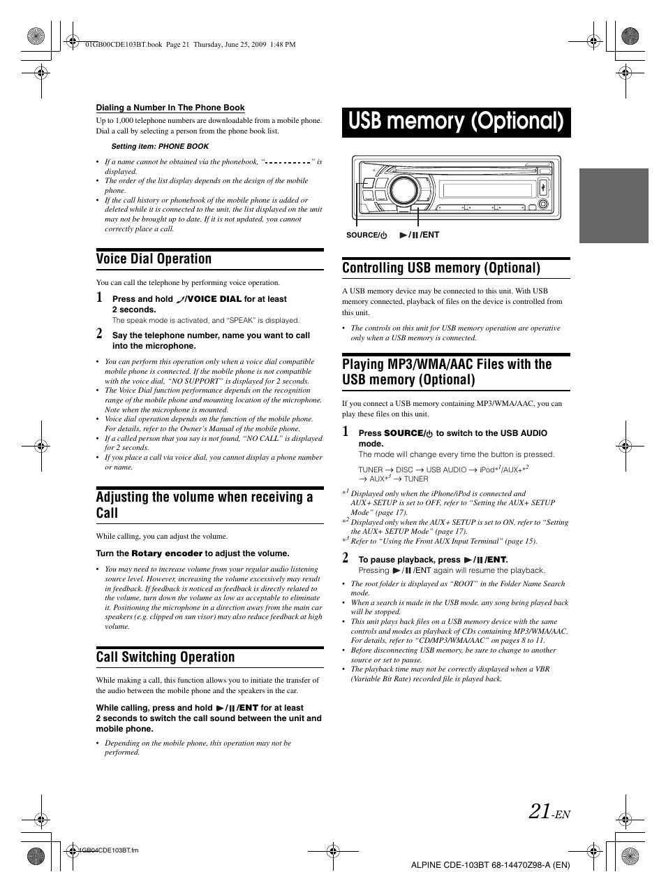 Voice dial operation, Adjusting the volume when receiving a call, Call switching operation | Alpine 68-14470Z98-A User Manual | Page 23 / 36