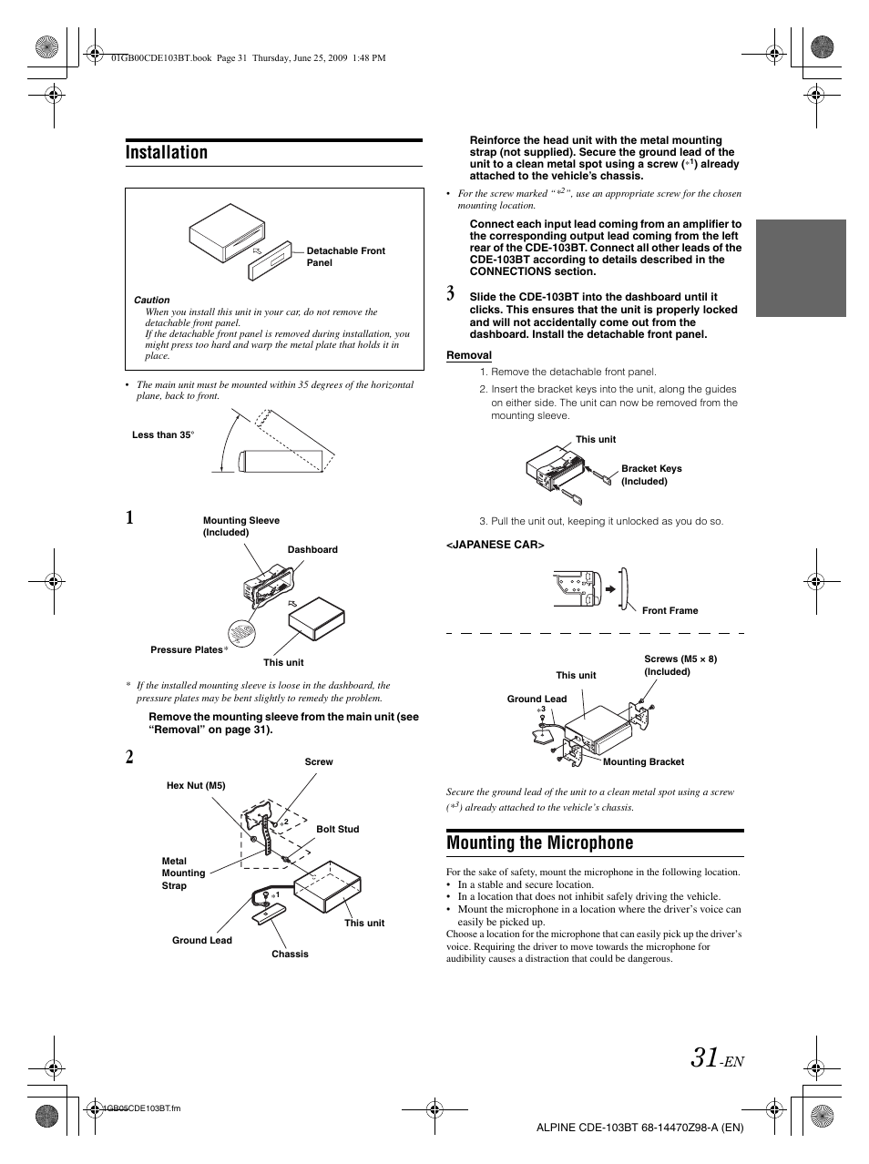 Installation, Mounting the microphone | Alpine 68-14470Z98-A User Manual | Page 33 / 36