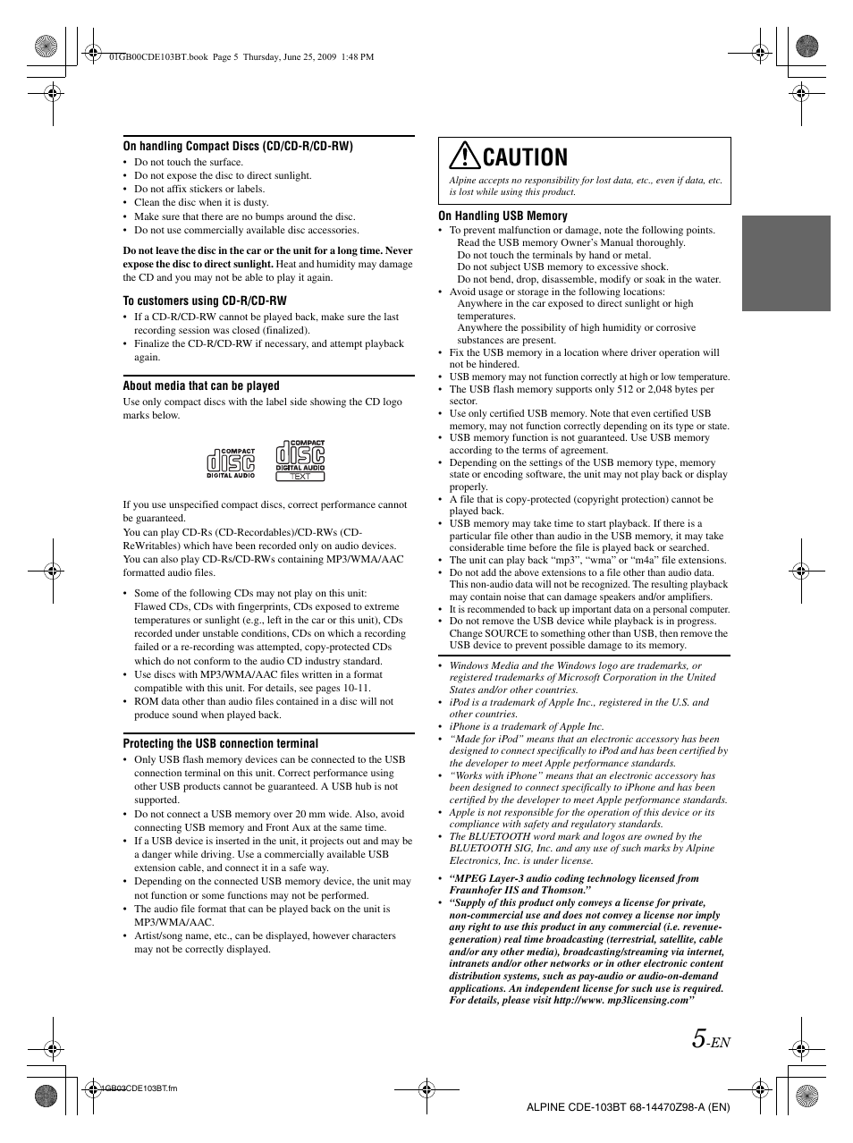 Caution | Alpine 68-14470Z98-A User Manual | Page 7 / 36