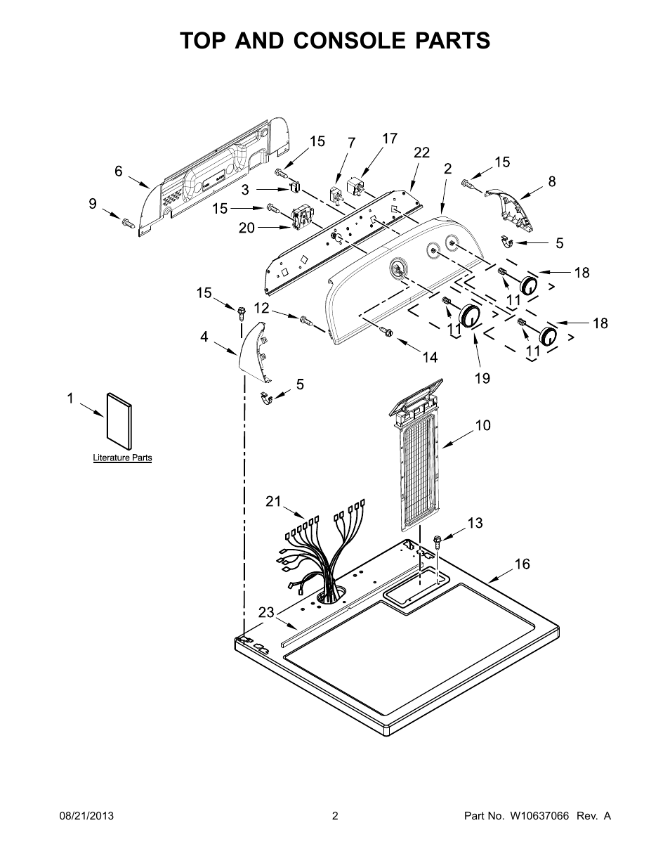 Top and console, Top and console parts | Whirlpool WGD4810BQ User Manual | Page 2 / 10