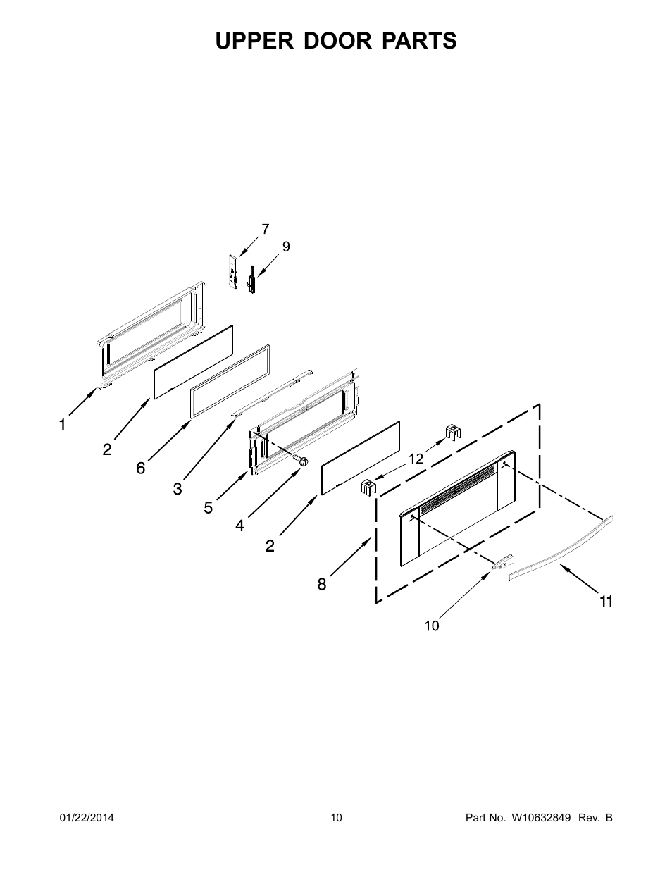 Upper door, Upper door parts | Whirlpool WGE755C0BS User Manual | Page 10 / 14