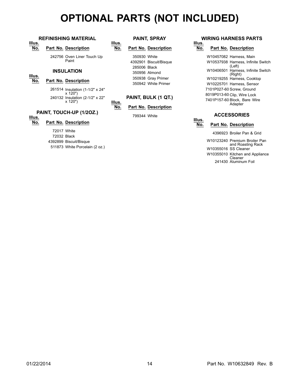 Optional, Optional parts (not included) | Whirlpool WGE755C0BS User Manual | Page 14 / 14