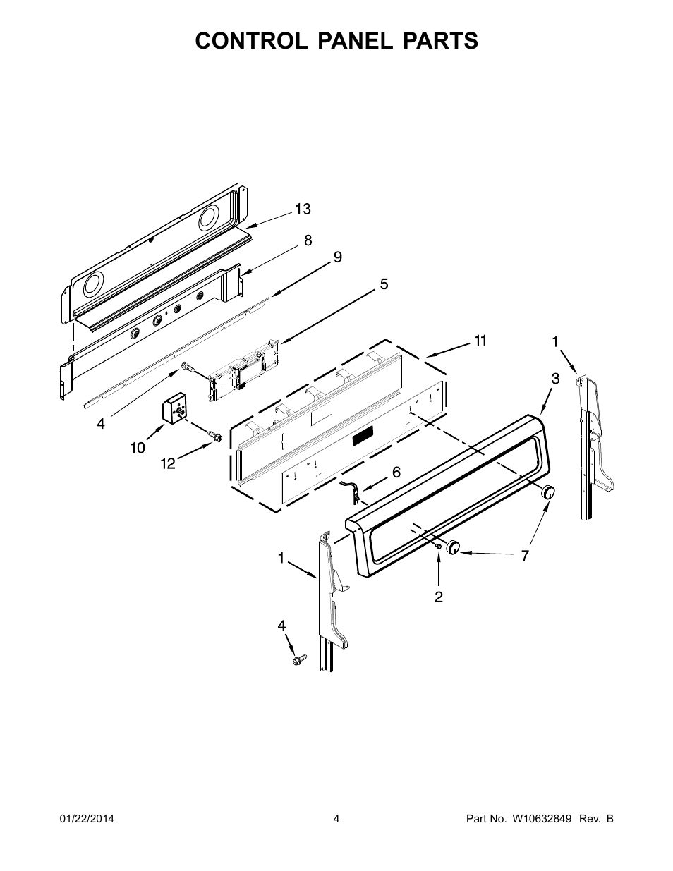 Control panel, Control panel parts | Whirlpool WGE755C0BS User Manual | Page 4 / 14