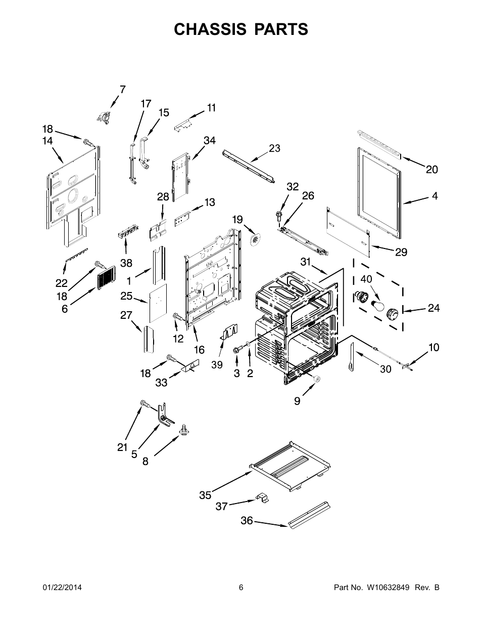 Chassis, Chassis parts | Whirlpool WGE755C0BS User Manual | Page 6 / 14
