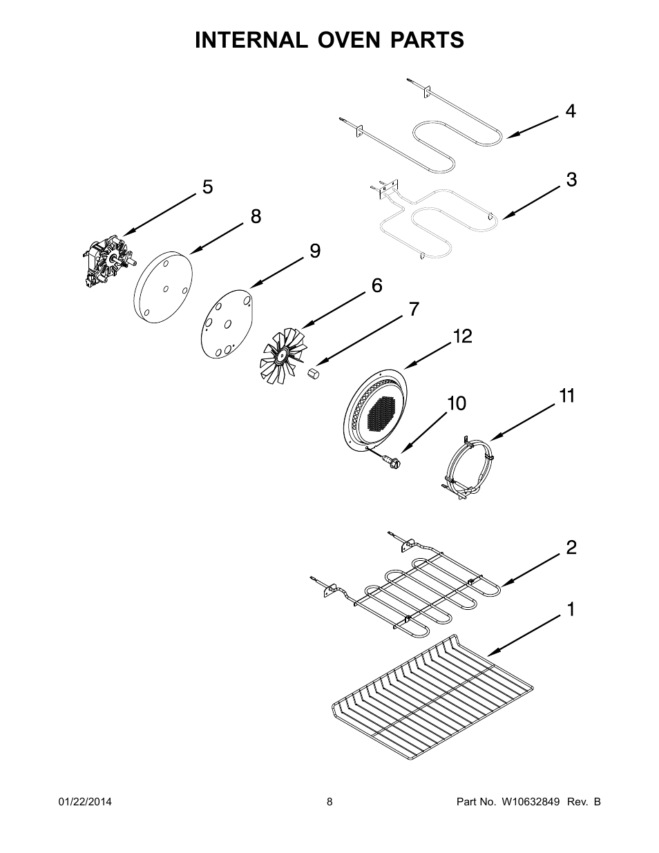 Internal oven, Internal oven parts | Whirlpool WGE755C0BS User Manual | Page 8 / 14