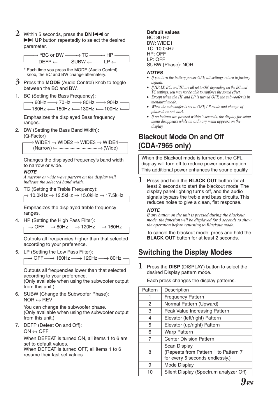 Blackout mode on and off (cda-7965 only), Switching the display modes | Alpine CDA-7863 User Manual | Page 11 / 28