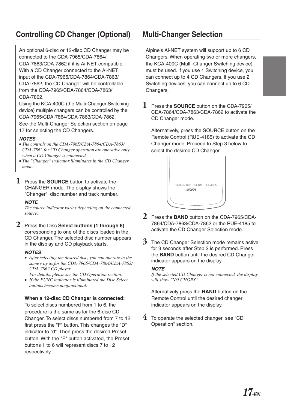 Controlling cd changer (optional), Multi-changer selection | Alpine CDA-7863 User Manual | Page 19 / 28