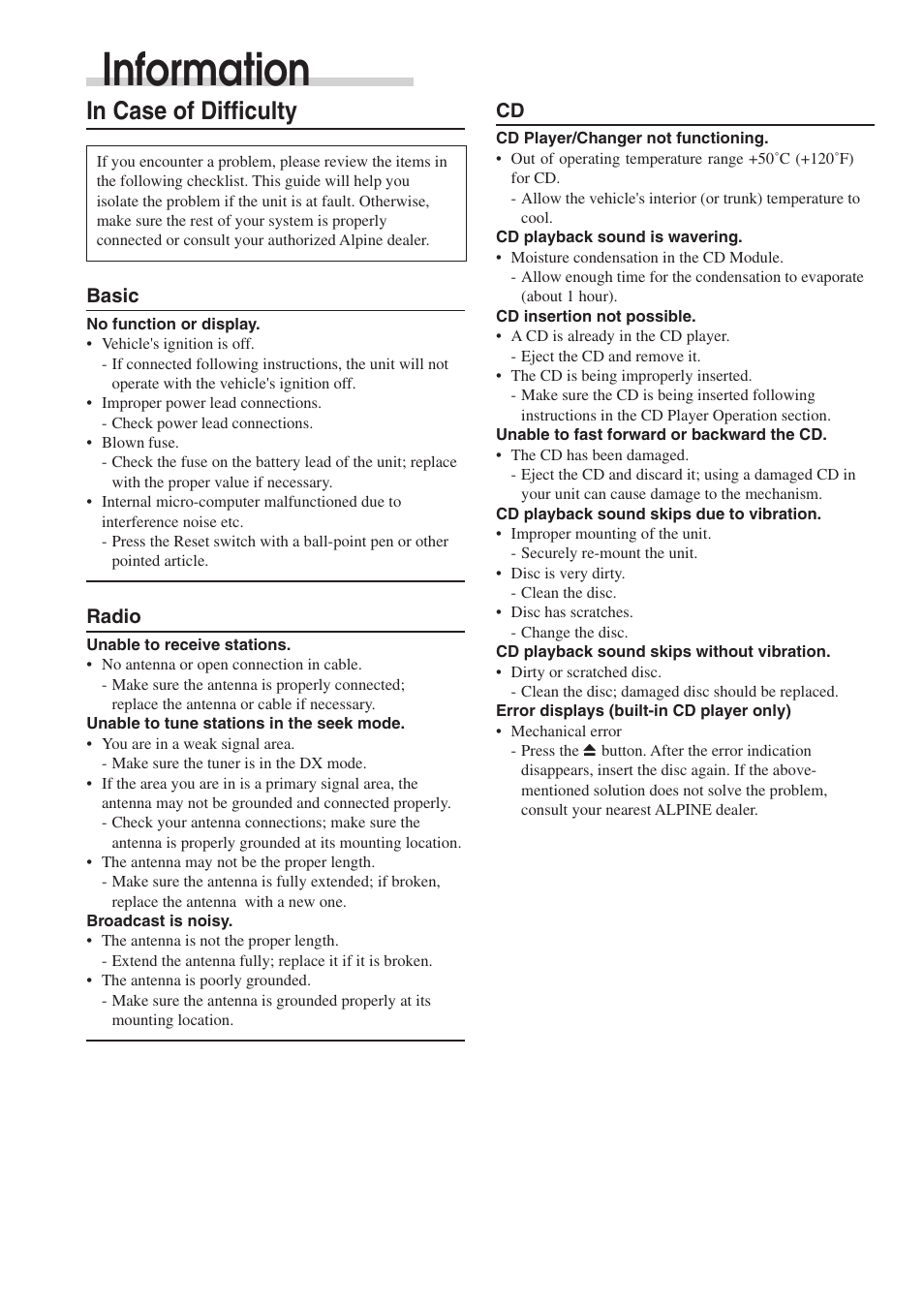Information | Alpine CDA-7863 User Manual | Page 22 / 28