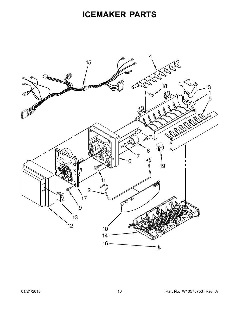 Icemaker, Icemaker parts | Whirlpool GI0FSAXVY User Manual | Page 10 / 22