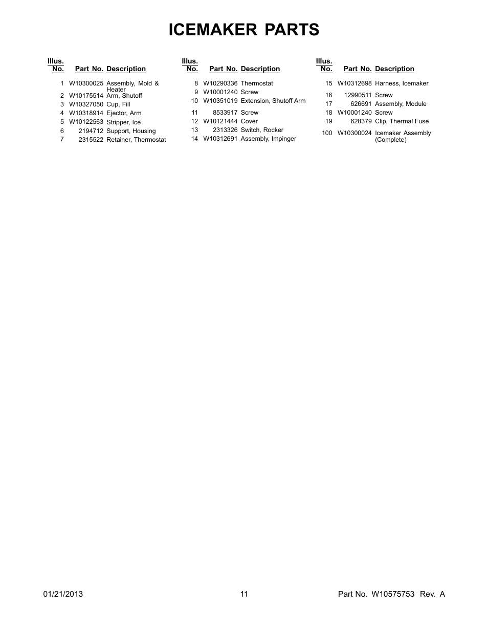 Icemaker parts | Whirlpool GI0FSAXVY User Manual | Page 11 / 22