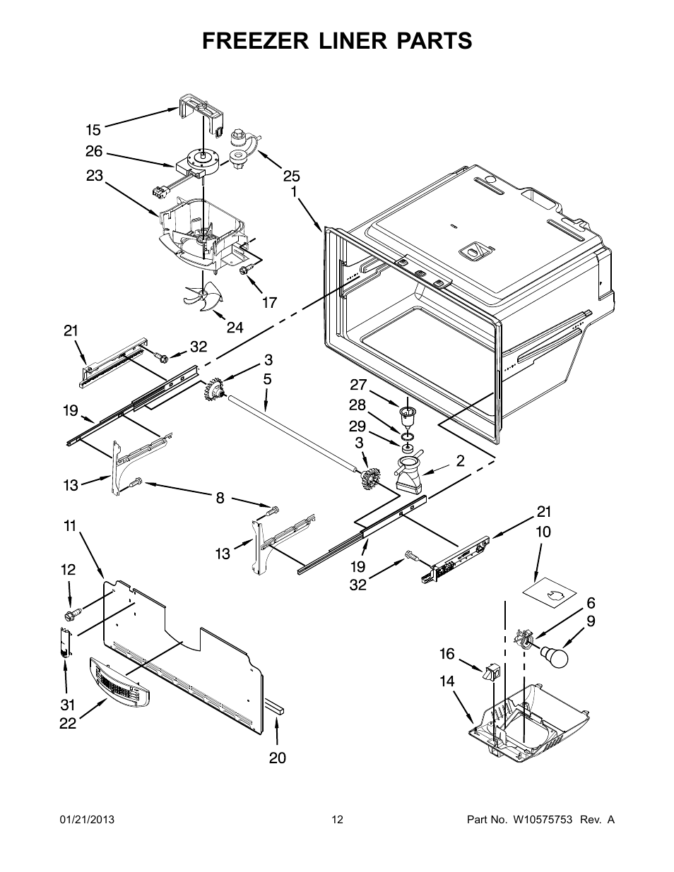 Freezer liner, Freezer liner parts | Whirlpool GI0FSAXVY User Manual | Page 12 / 22