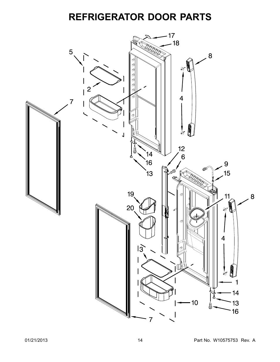 Refrigerator door, Refrigerator door parts | Whirlpool GI0FSAXVY User Manual | Page 14 / 22