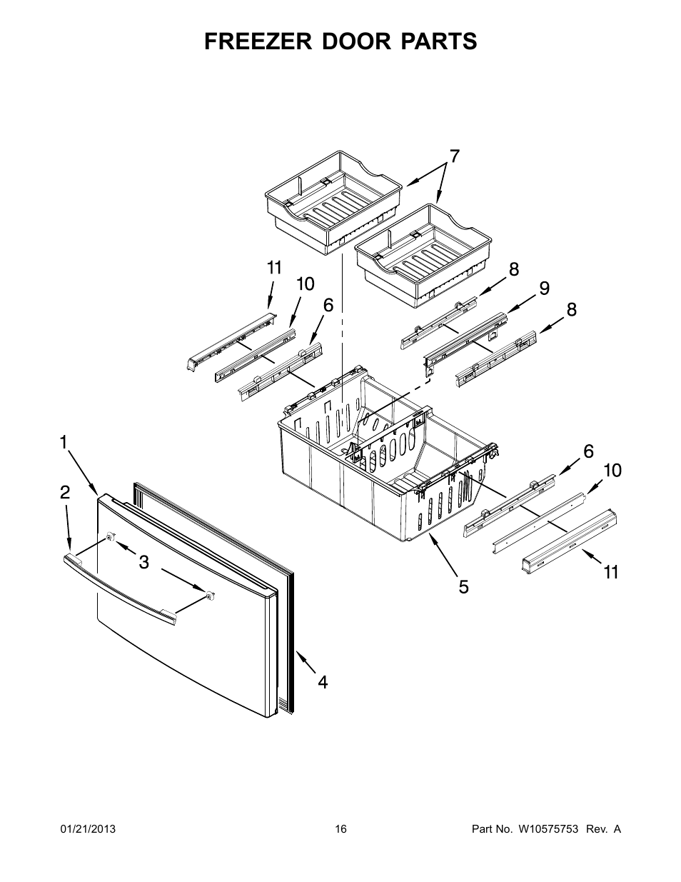 Freezer door, Freezer door parts | Whirlpool GI0FSAXVY User Manual | Page 16 / 22