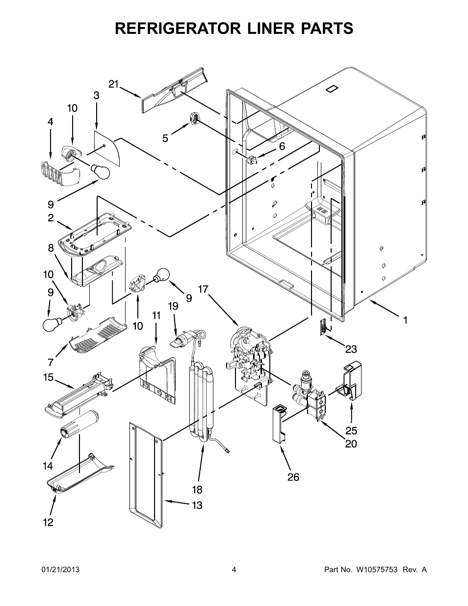 Refrigerator liner, Refrigerator liner parts | Whirlpool GI0FSAXVY User Manual | Page 4 / 22