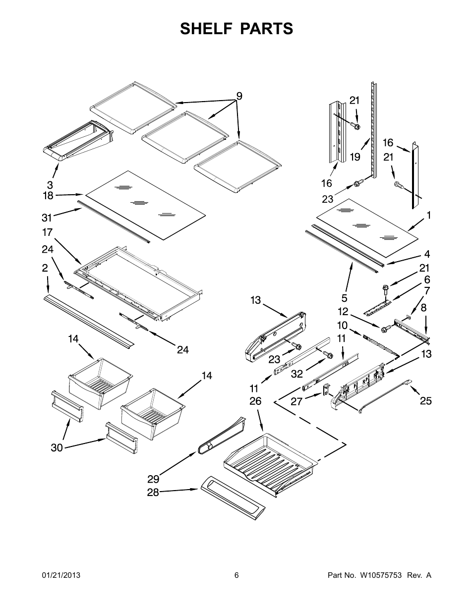 Shelf, Shelf parts | Whirlpool GI0FSAXVY User Manual | Page 6 / 22