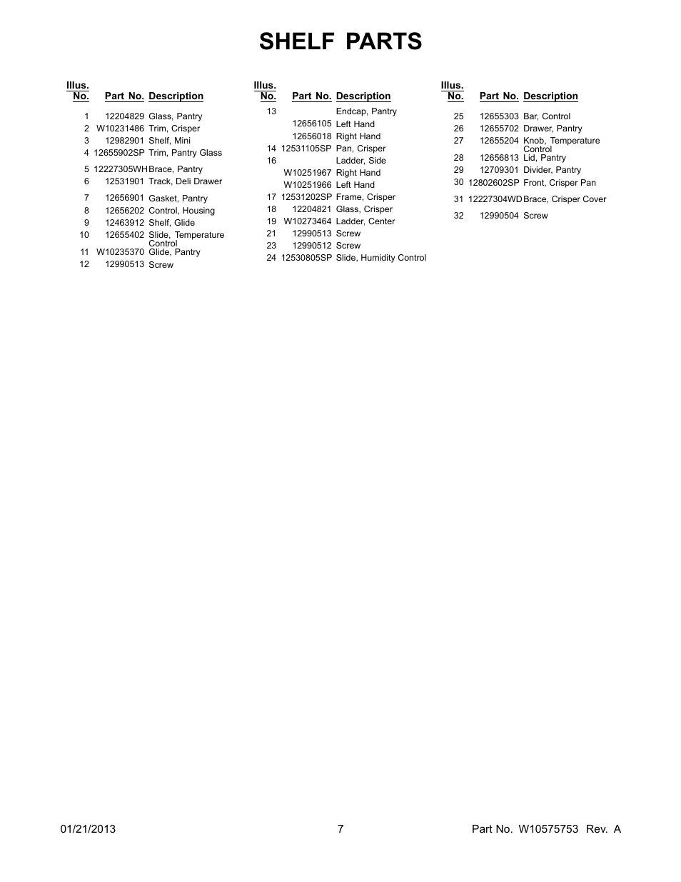 Shelf parts | Whirlpool GI0FSAXVY User Manual | Page 7 / 22