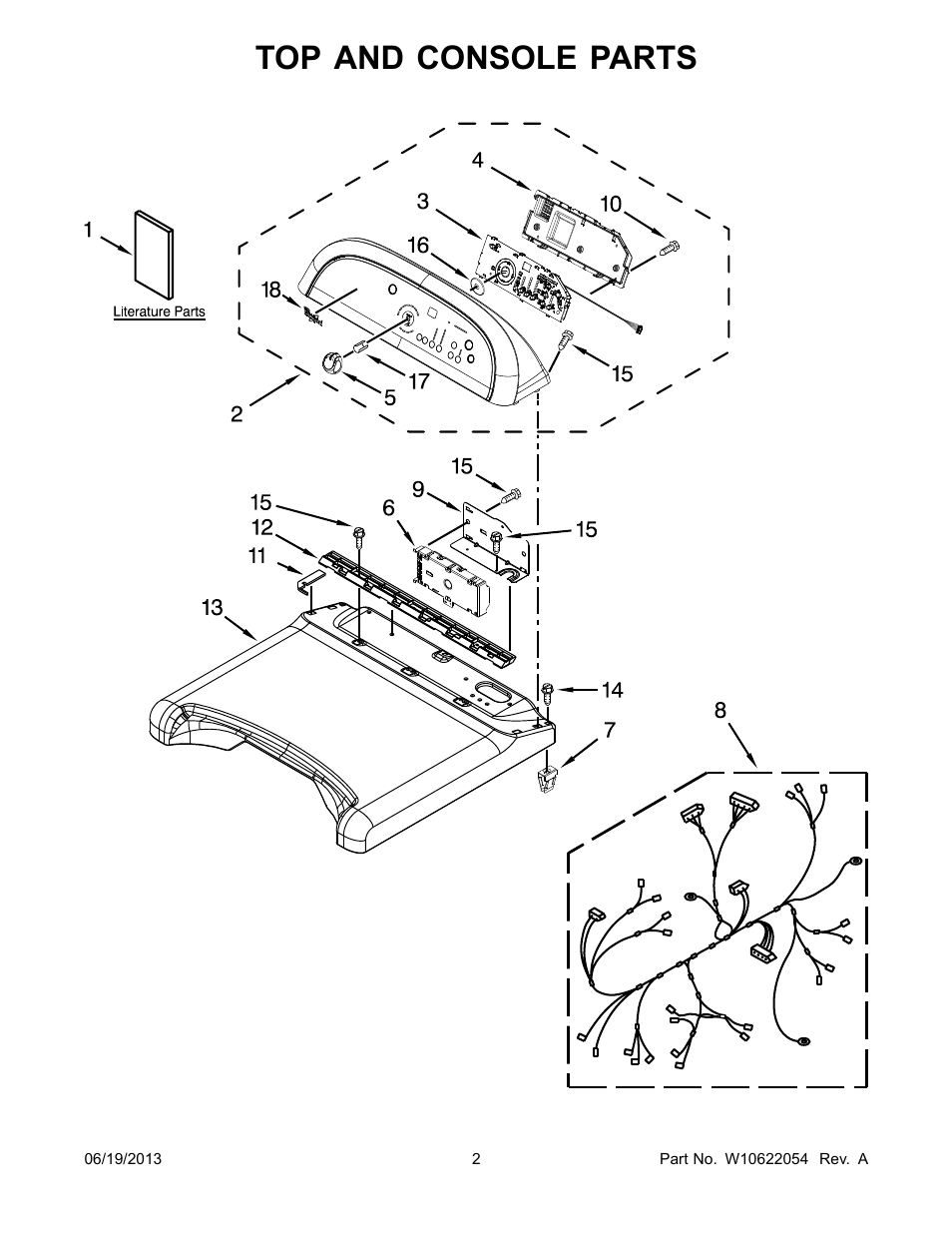 Top and console, Top and console parts | Whirlpool WGD8000BW User Manual | Page 2 / 10