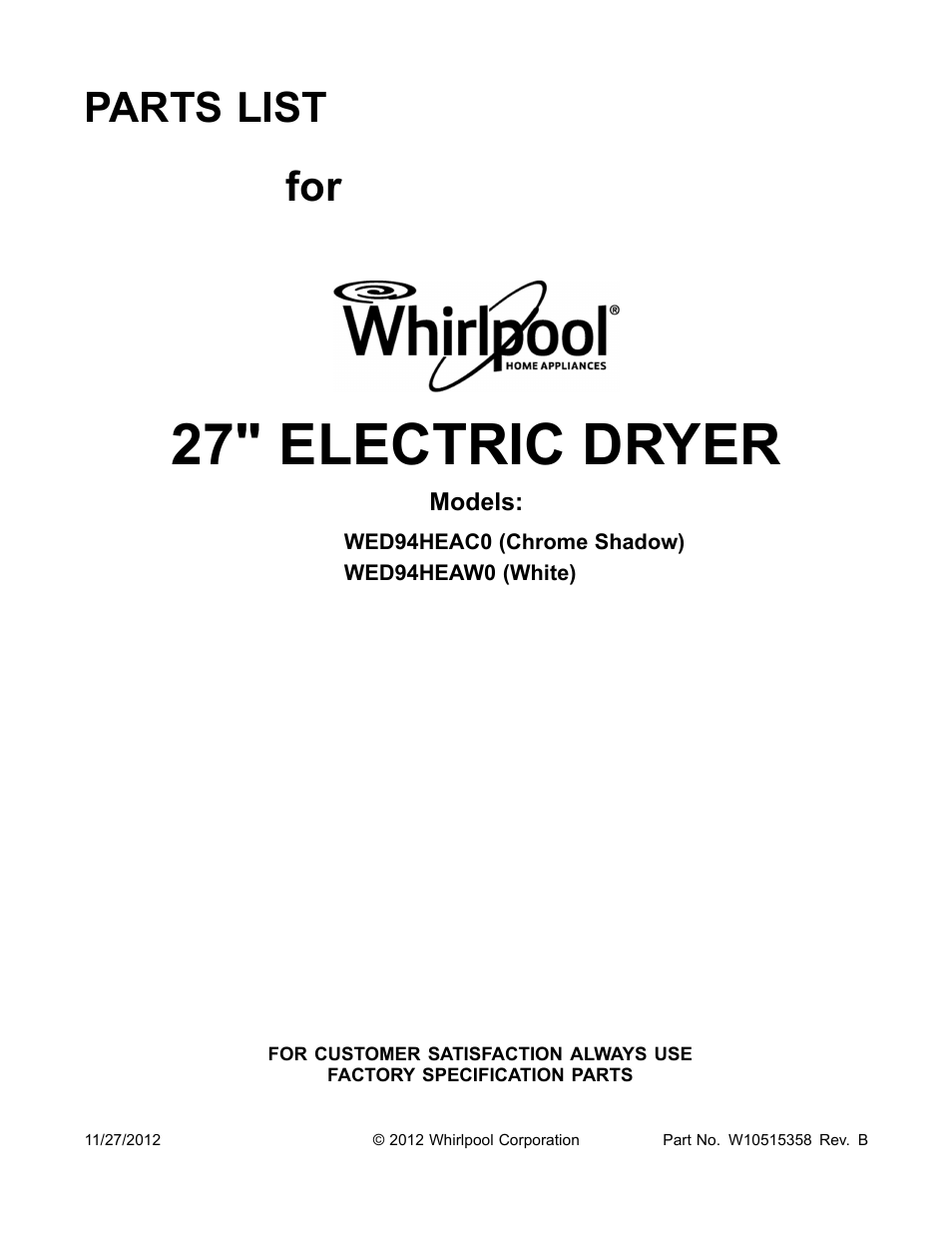 Whirlpool WED94HEAC User Manual | 10 pages