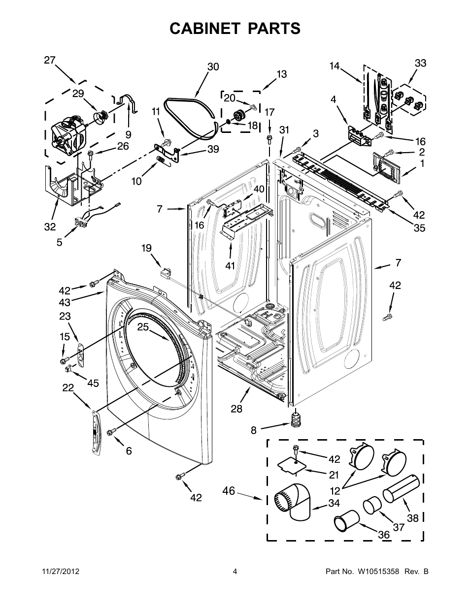 Cabinet, Cabinet parts | Whirlpool WED94HEAC User Manual | Page 4 / 10