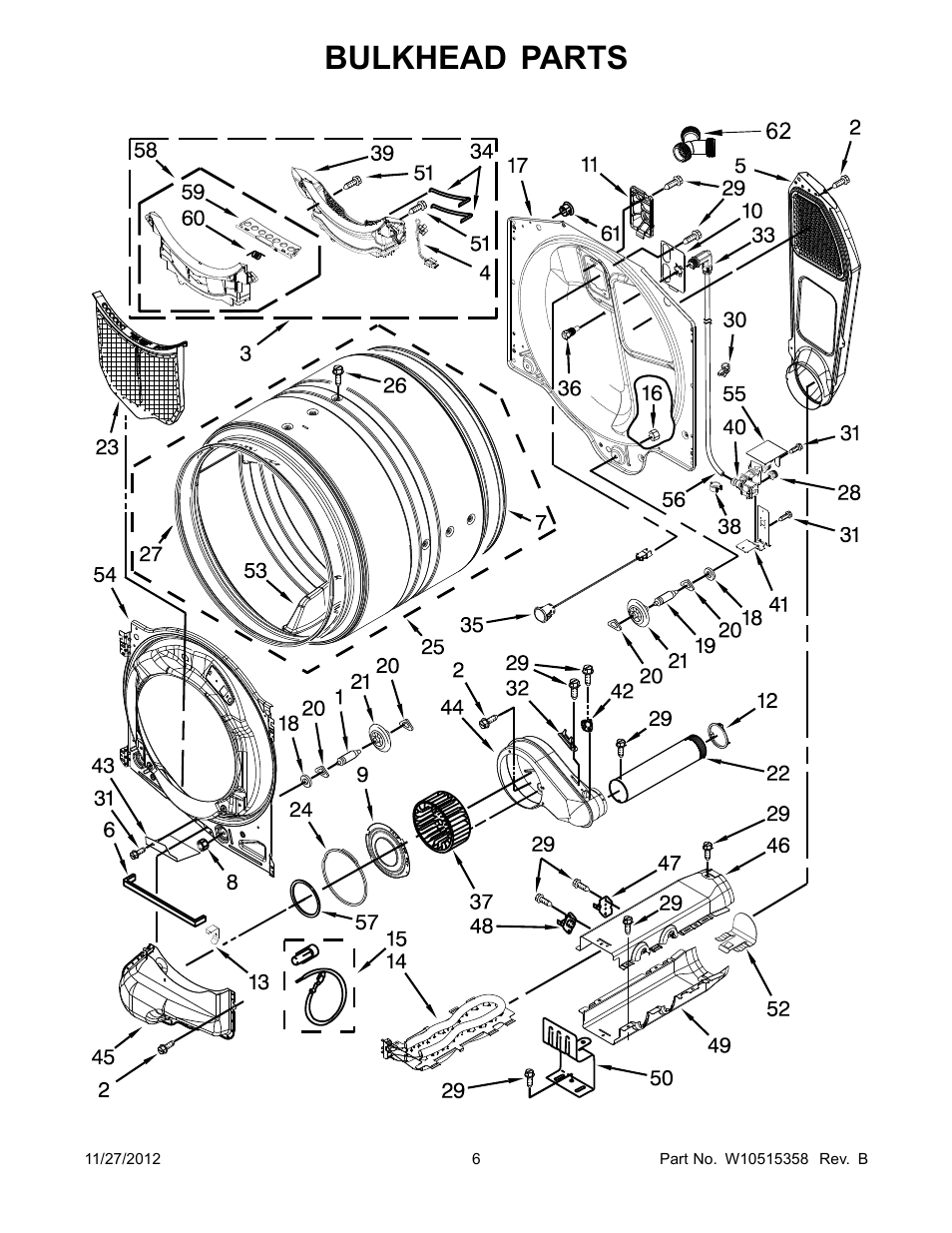 Bulkhead, Bulkhead parts | Whirlpool WED94HEAC User Manual | Page 6 / 10