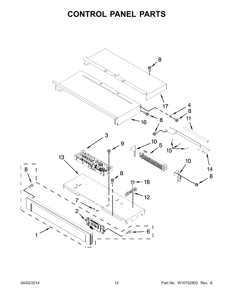 Control panel parts | Whirlpool WOD93EC7AS User Manual | Page 12 / 14
