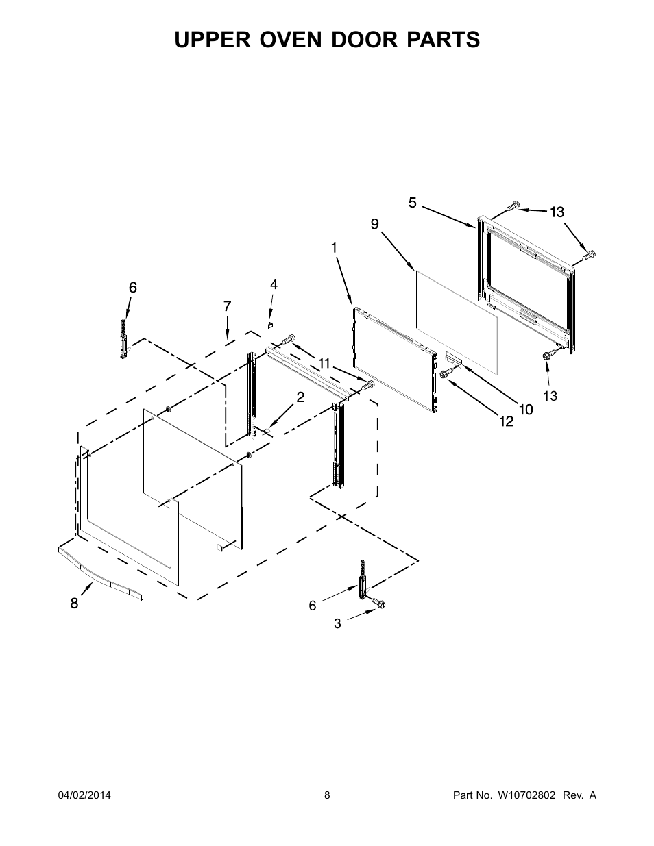 Upper oven door parts | Whirlpool WOD93EC7AS User Manual | Page 8 / 14