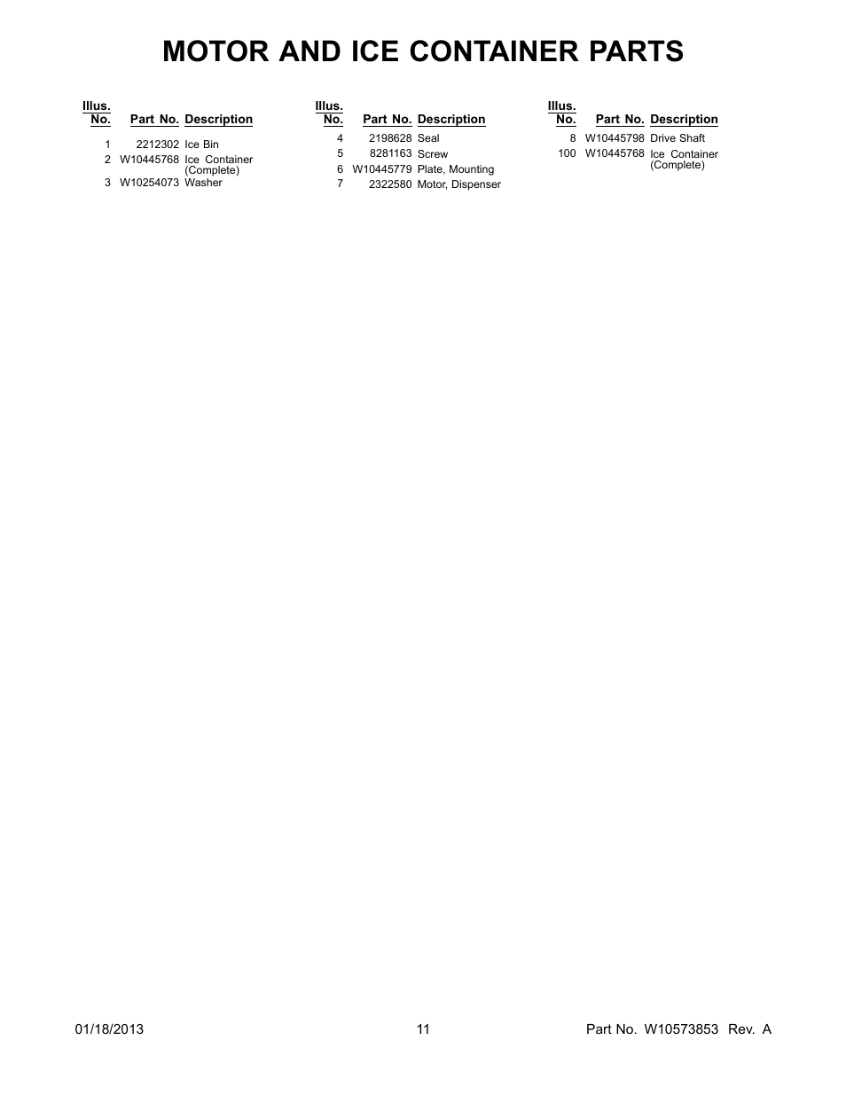 Motor and ice container parts | Whirlpool WRS342FIAW User Manual | Page 11 / 24