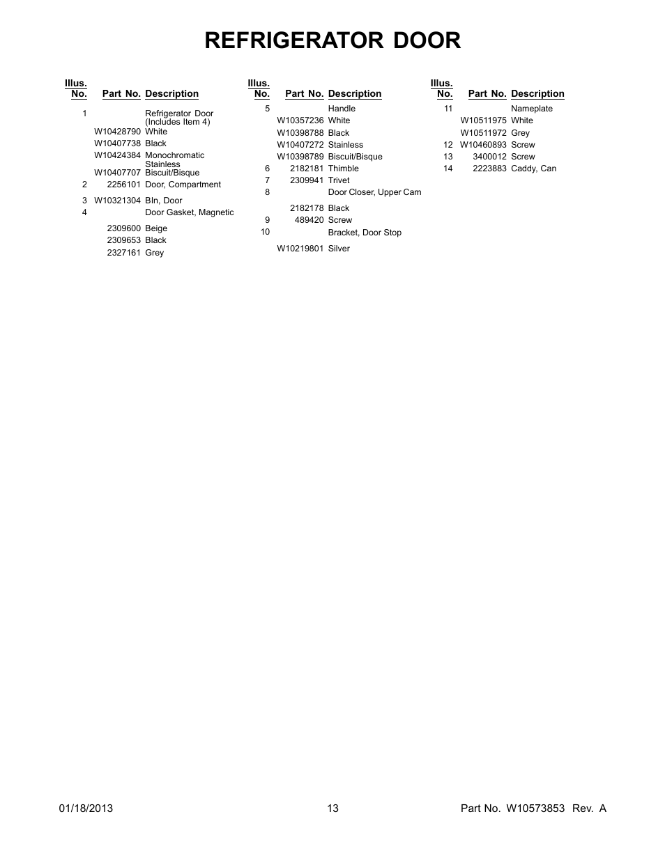 Refrigerator door | Whirlpool WRS342FIAW User Manual | Page 13 / 24