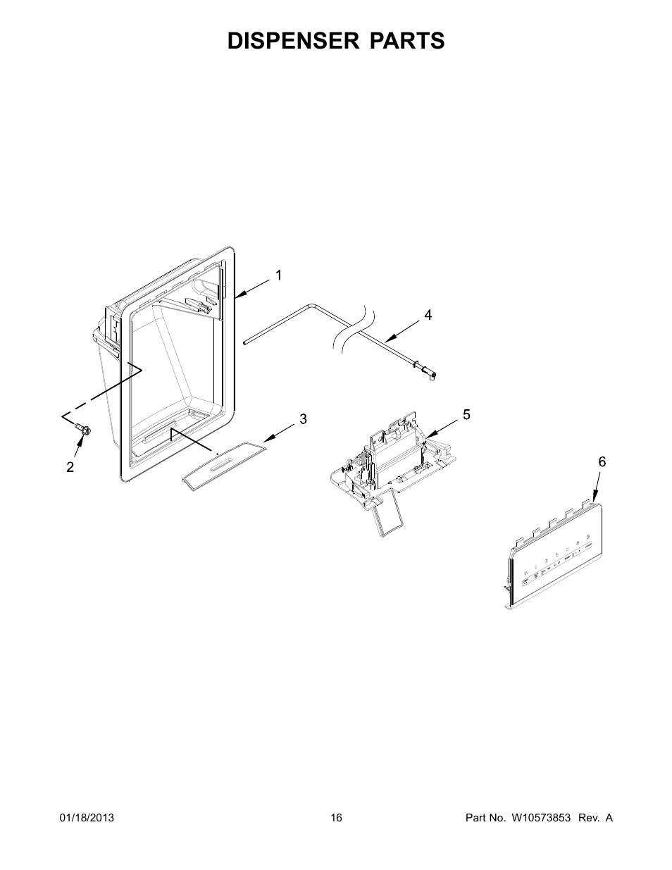 Dispenser, Dispenser parts | Whirlpool WRS342FIAW User Manual | Page 16 / 24