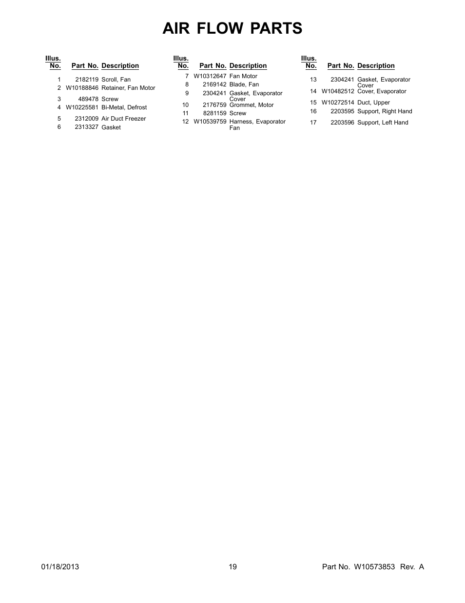 Air flow parts | Whirlpool WRS342FIAW User Manual | Page 19 / 24