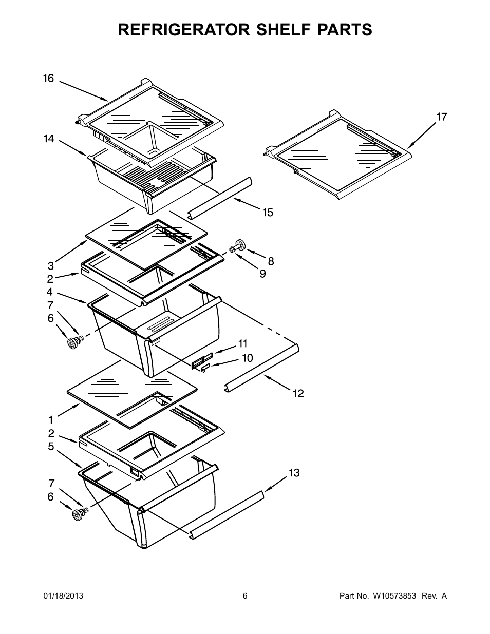 Refrigerator shelf, Refrigerator shelf parts | Whirlpool WRS342FIAW User Manual | Page 6 / 24