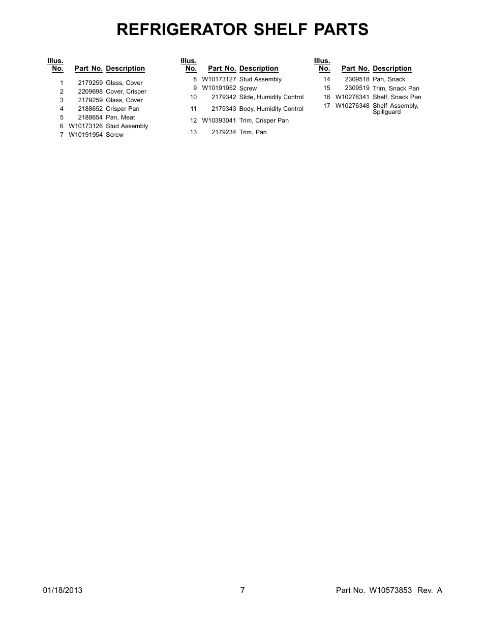 Refrigerator shelf parts | Whirlpool WRS342FIAW User Manual | Page 7 / 24