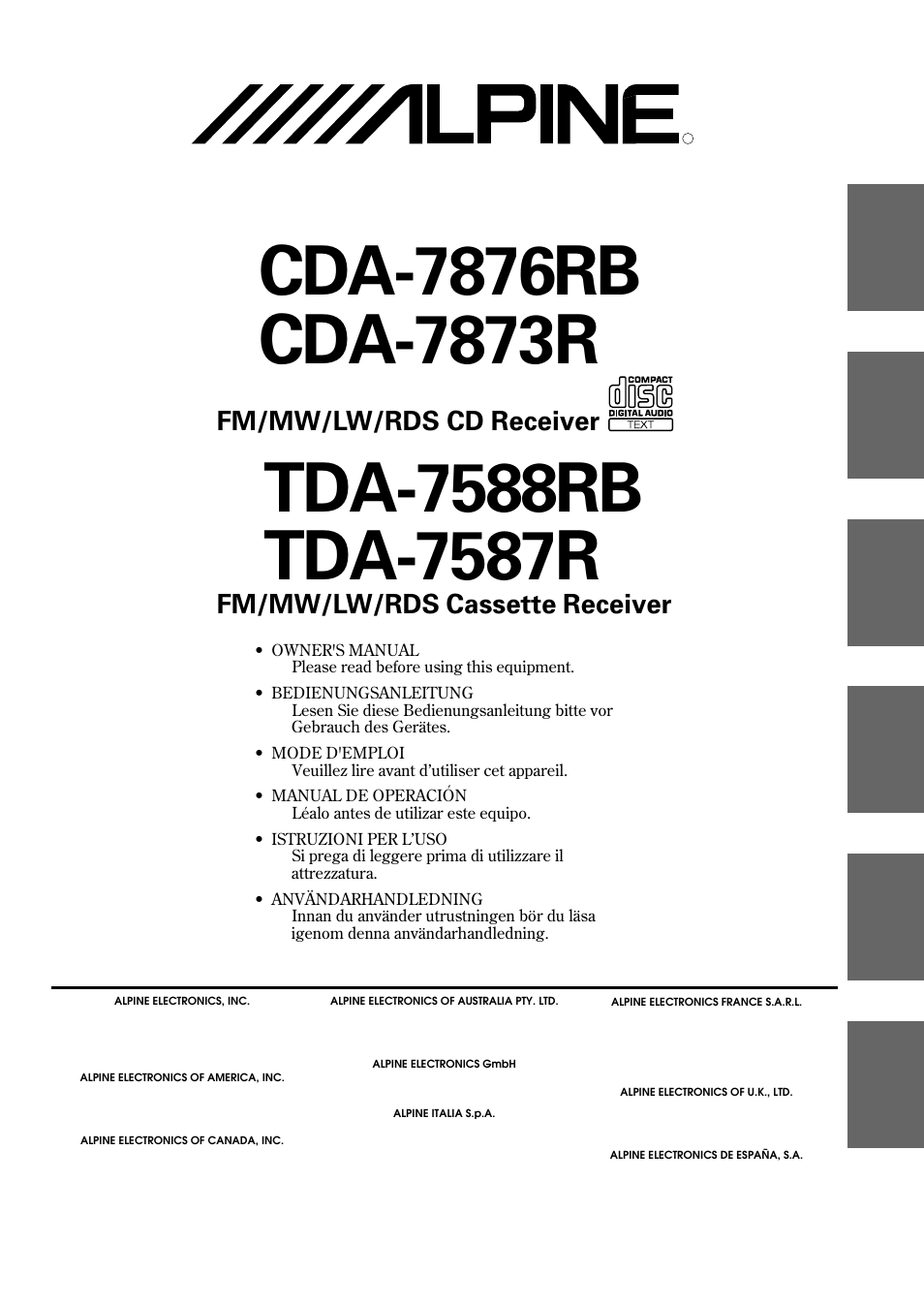 Alpine CDA-7876RB User Manual | 44 pages