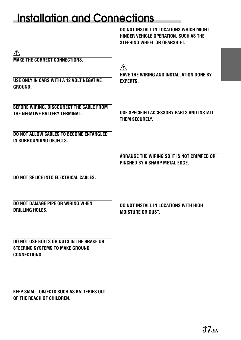 Installation and connections, Warning, Caution | Alpine CDA-7876RB User Manual | Page 39 / 44