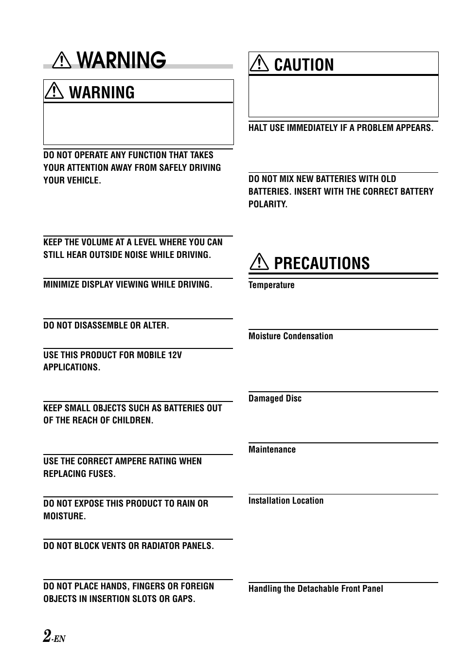 Warning, Caution, Precautions | Alpine CDA-7876RB User Manual | Page 4 / 44