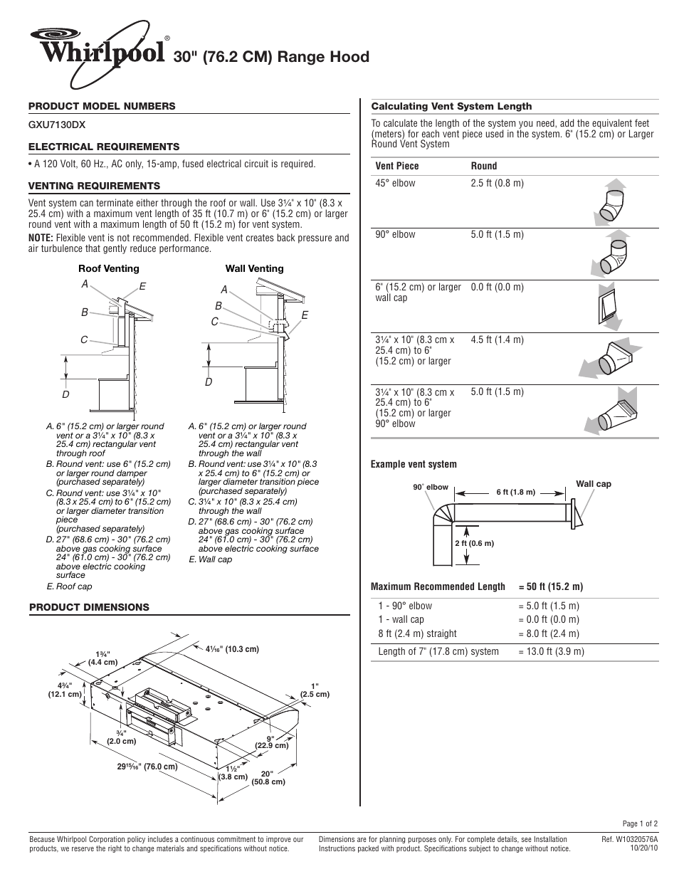 Whirlpool GXU7130DXS User Manual | 2 pages